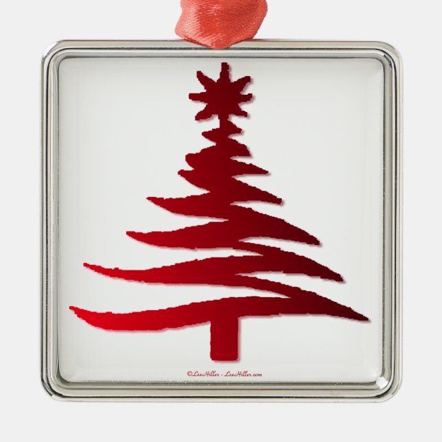 Ornamento De Metal Estêncil De Árvore Natal Vermelho (Frente)