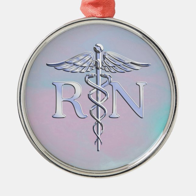 Ornamento De Metal Estilo Cromo RN Caduceus Medicina Mãe Pérola (Frente)