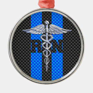 Ornamento De Metal Estilo de Fibra de Carbono Caduceus Nurse RN Regis