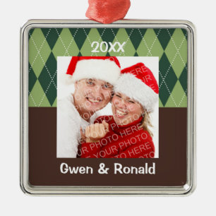 Ornamento De Metal Estilo verde-inverno personalizado de fotos