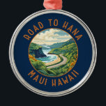 Ornamento De Metal Estrada para Hana Maui Hawaii - Círculo Retrotraíd<br><div class="desc">Estrada para Hana num estilo de arte vetorial. A autoestrada Hana é um trecho de 64, 4 milhas de extensão das rotas 36 e 360 do Havaí que liga Kahului à cidade de Hana,  no leste de Maui.</div>