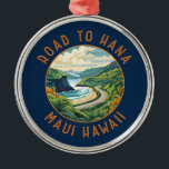 Ornamento De Metal Estrada para Hana Maui Hawaii - Círculo Retrotraíd<br><div class="desc">Estrada para Hana num estilo de arte vetorial. A autoestrada Hana é um trecho de 64, 4 milhas de extensão das rotas 36 e 360 do Havaí que liga Kahului à cidade de Hana,  no leste de Maui.</div>