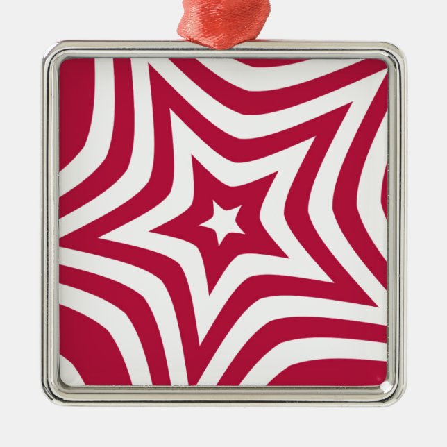 Ornamento De Metal Estrela branca e vermelha escura em um padrão veto (Frente)