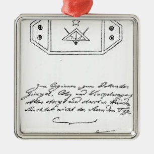 Ornamento De Metal Estrela de brilho sobre o quadrado e o compasso e