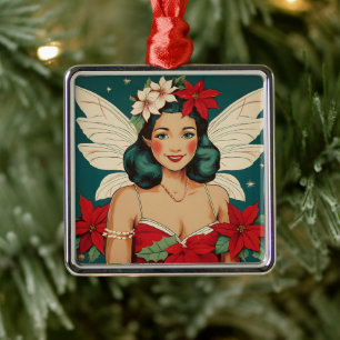 Ornamento De Metal Estrela Pin-Up Tropical de Natal dos Anos 50