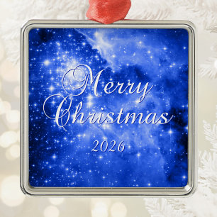 Ornamento De Metal Estrelas Azuis Ultramarinas Feliz Natal