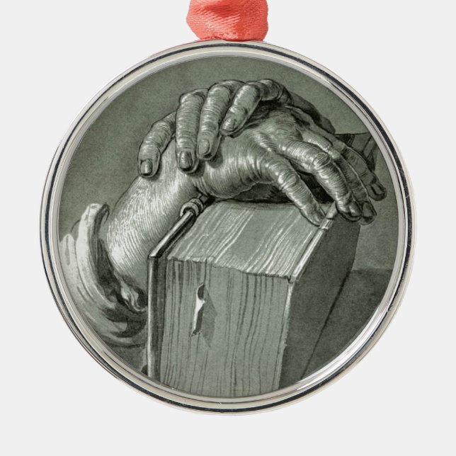 Ornamento De Metal Estudo de Mão de Albrecht Dürer com Bíblia (Frente)