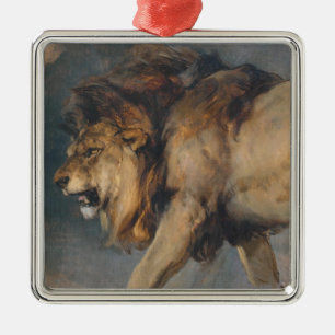 Ornamento De Metal Estudo de um Leão (por Edwin Henry Landseer) Cer