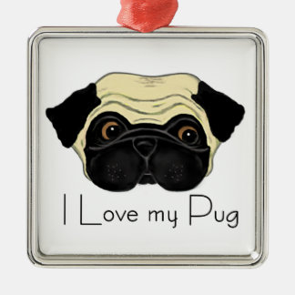 Ornamento De Metal Eu adoro a minha citação de Pug Cute e Love