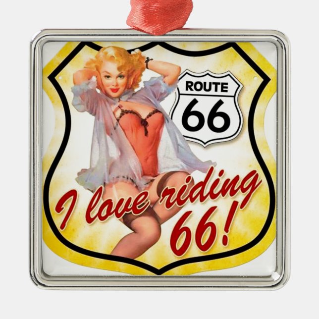 Ornamento De Metal Eu Adoro Ridding Route 66 Pin Up Girl (Frente)
