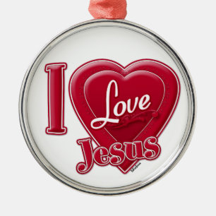 Ornamento De Metal Eu Amo Jesus Coração Vermelho