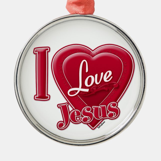 Ornamento De Metal Eu Amo Jesus Coração Vermelho (Frente)