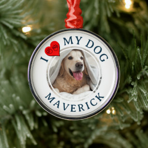 Ornamento De Metal EU AMO MEU CÃO Presente Personalizado com Foto do 