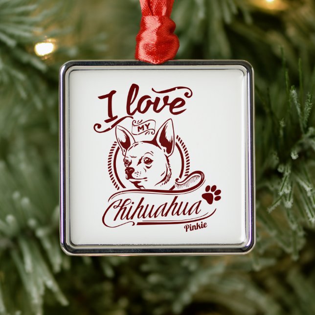 Ornamento De Metal Eu Amo Meu Natal Chihuahua (Árvore)