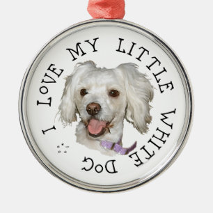 Ornamento De Metal Eu Amo Meu Pequeno Cão Branco Poodle / Bichon Mist