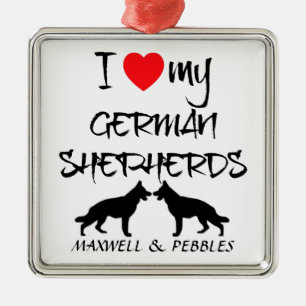Ornamento De Metal Eu Amo Meus Dois Cachorros German shepherd