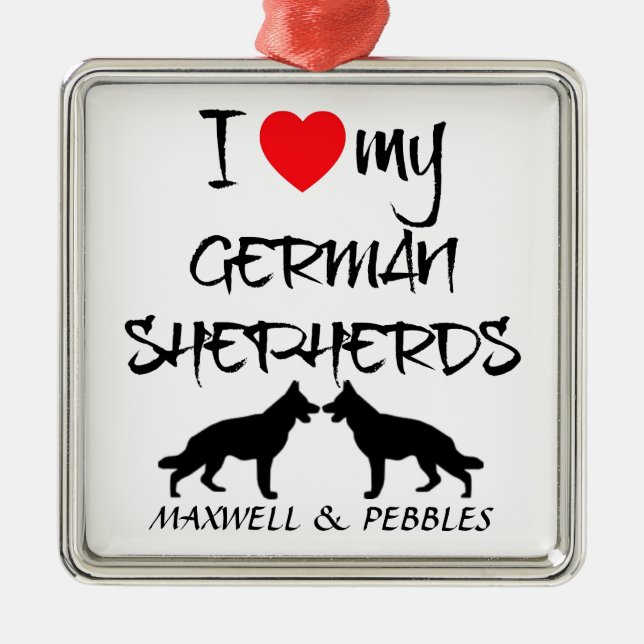 Ornamento De Metal Eu Amo Meus Dois Cachorros German shepherd (Frente)
