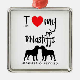 Ornamento De Metal Eu Amo Meus Dois Cachorros Mastiff