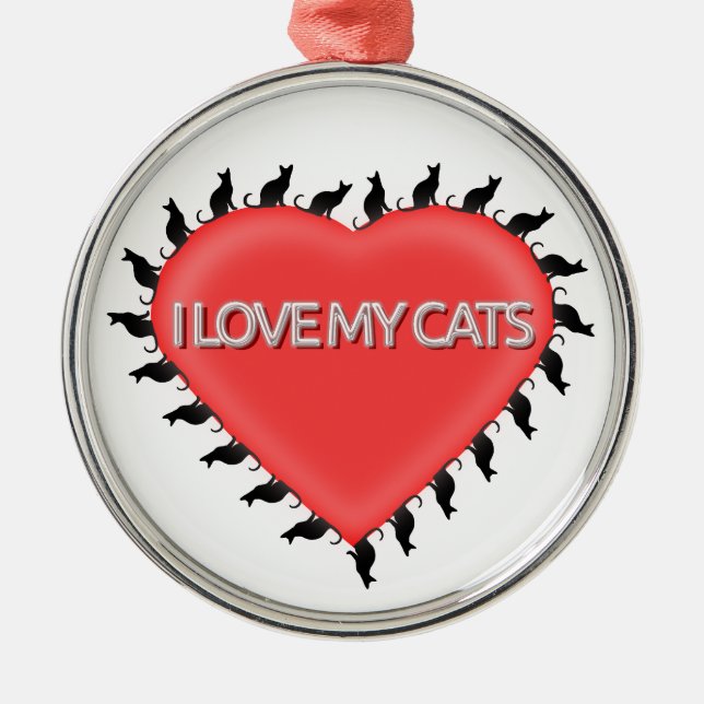 Ornamento De Metal Eu Amo Meus Gatos (Frente)