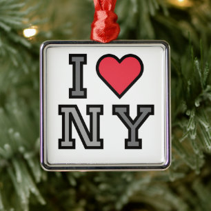 Ornamento De Metal Eu Amo Nova York - Ornament White Red & Cinza