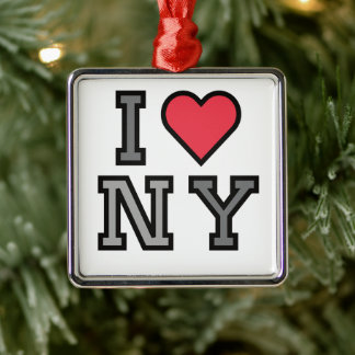 Ornamento De Metal Eu Amo Nova York - Ornament White Red & Cinza