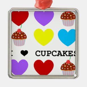 Ornamento De Metal eu amo o cupcake brilhante do design dos cupcakes
