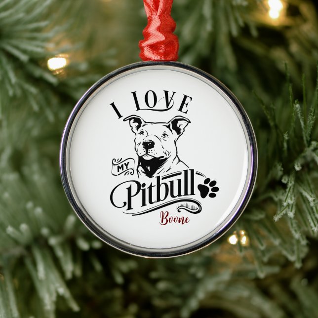 Ornamento De Metal Eu Amo O Meu Natal Pitbull (Árvore)