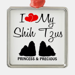 Ornamento De Metal Eu Amo Os Meus Dois Shih Tzus