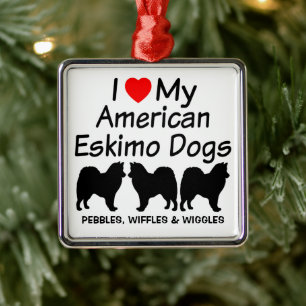Ornamento De Metal Eu Amo Os Meus Três Cães Eskimo Americanos