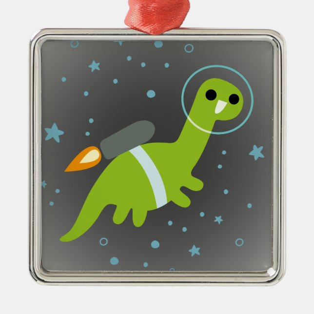 Ornamento De Metal "Eu tenho Jetpack!" Brontosaurus do vôo com (Frente)
