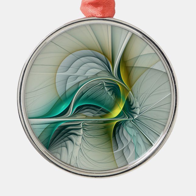 Ornamento De Metal Evolução Fractal, Turquesa Ouro (Frente)