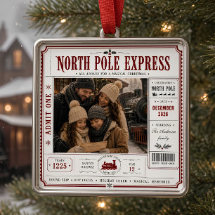 Ornamento De Metal Expresso do Polo Norte Foto Personalizada da Famíl