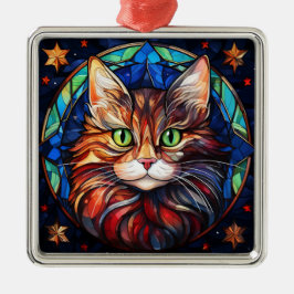 ORNAMENTO DE METAL FACE DE GATO DE NATAL DE VIDRO PEDAÇADO BRILHANTE