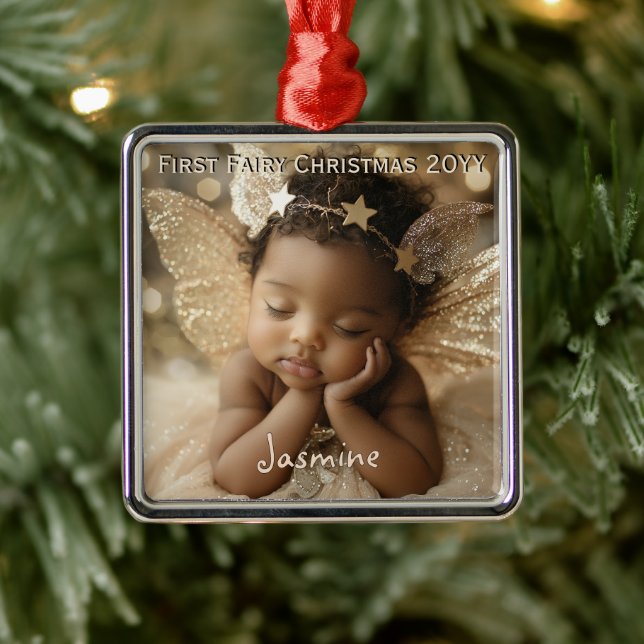 Ornamento De Metal Fada de Natal Fácil do Bebê Personalizado (Árvore)