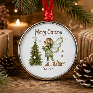 Ornamento De Metal Fada e árvore de Natal Personalizada e Bonita