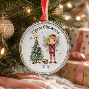 Ornamento De Metal Fada e árvore de Natal Personalizada e Bonita