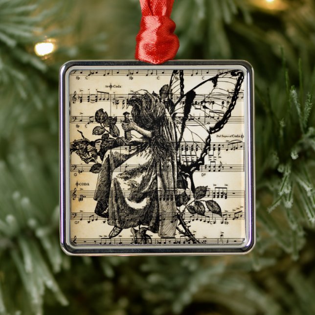 Ornamento De Metal Fada Vintage & Música (Árvore)
