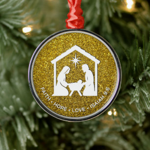 Ornamento De Metal FAIE ESPERA AMOR Glitter Natal Cristão