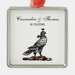 Ornamento De Metal Falcão Hunt Heráldico Vestindo Capuz C