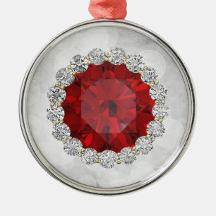 Ornamento De Metal Falso Rubi & Diamantes Prata Bokeh