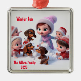 Ornamento De Metal Família Dachshund Winter