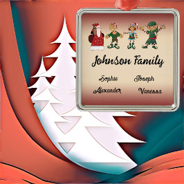 Ornamento De Metal Família de 4 Membros Papais noeis da Magic Elves d