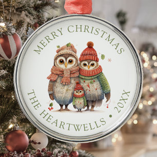 Ornamento De Metal Família de Coruja Personalizada Natal Alegre 2025