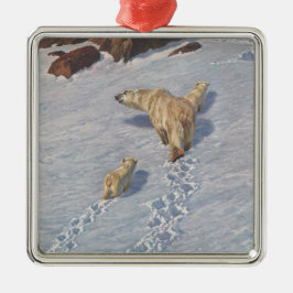 Ornamento De Metal Família de Ursos Polares na Neve Ártica