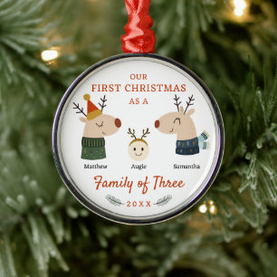 Ornamento De Metal Família do Três Primeiro Natal