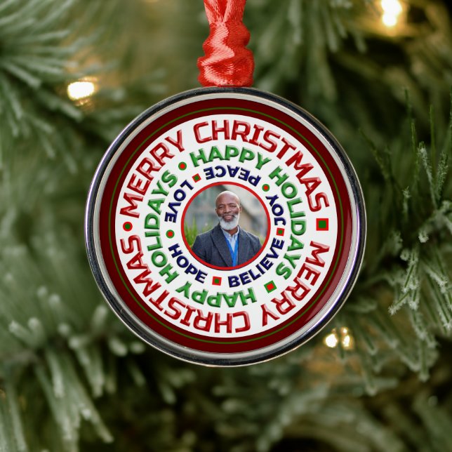 Ornamento De Metal Família Feliz Natal Feriado Personalizar Foto (Árvore)