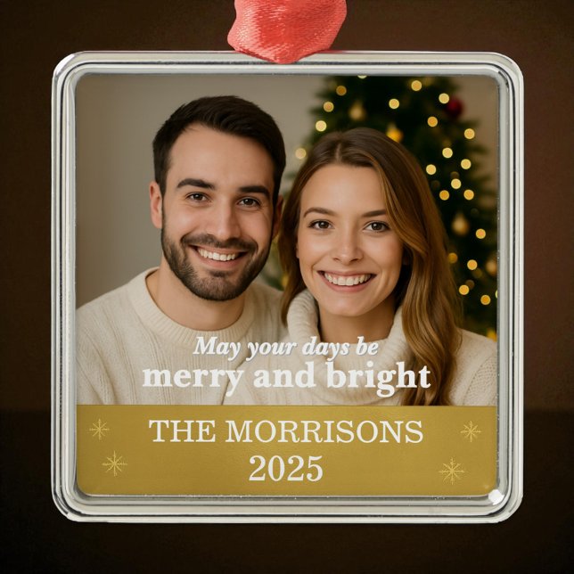 Ornamento De Metal Família Moderna de Fotos Gold Foil Snowflake (Criador carregado)