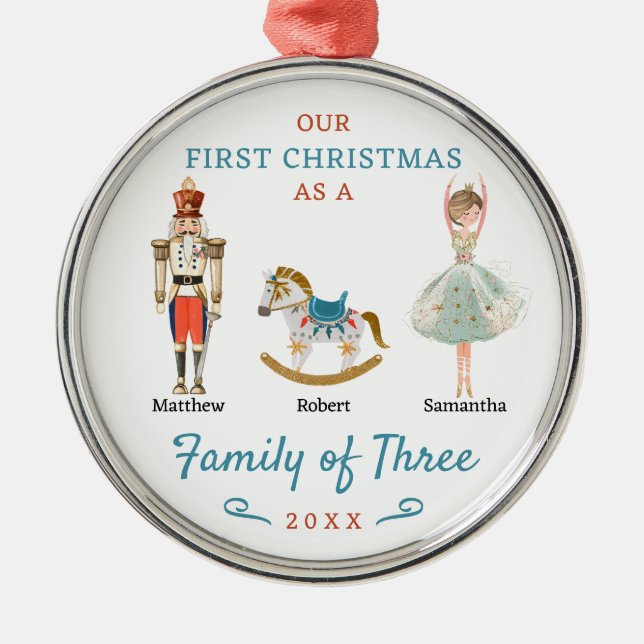 Ornamento De Metal Família Nutcracker do Primeiro Natal (Frente)