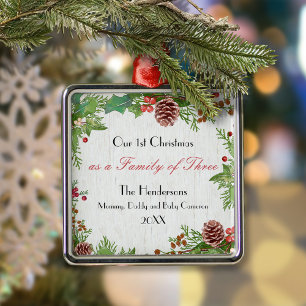 Ornamento De Metal Família Russa de três recém-nascidos no Natal