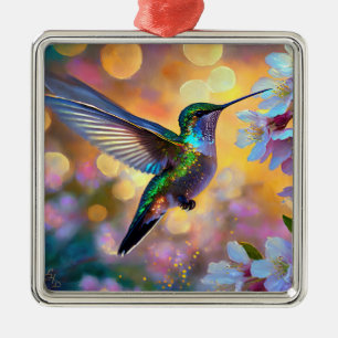 Ornamento De Metal Fantasia de Flor de Cerejeira Beija-flor ao Nascer